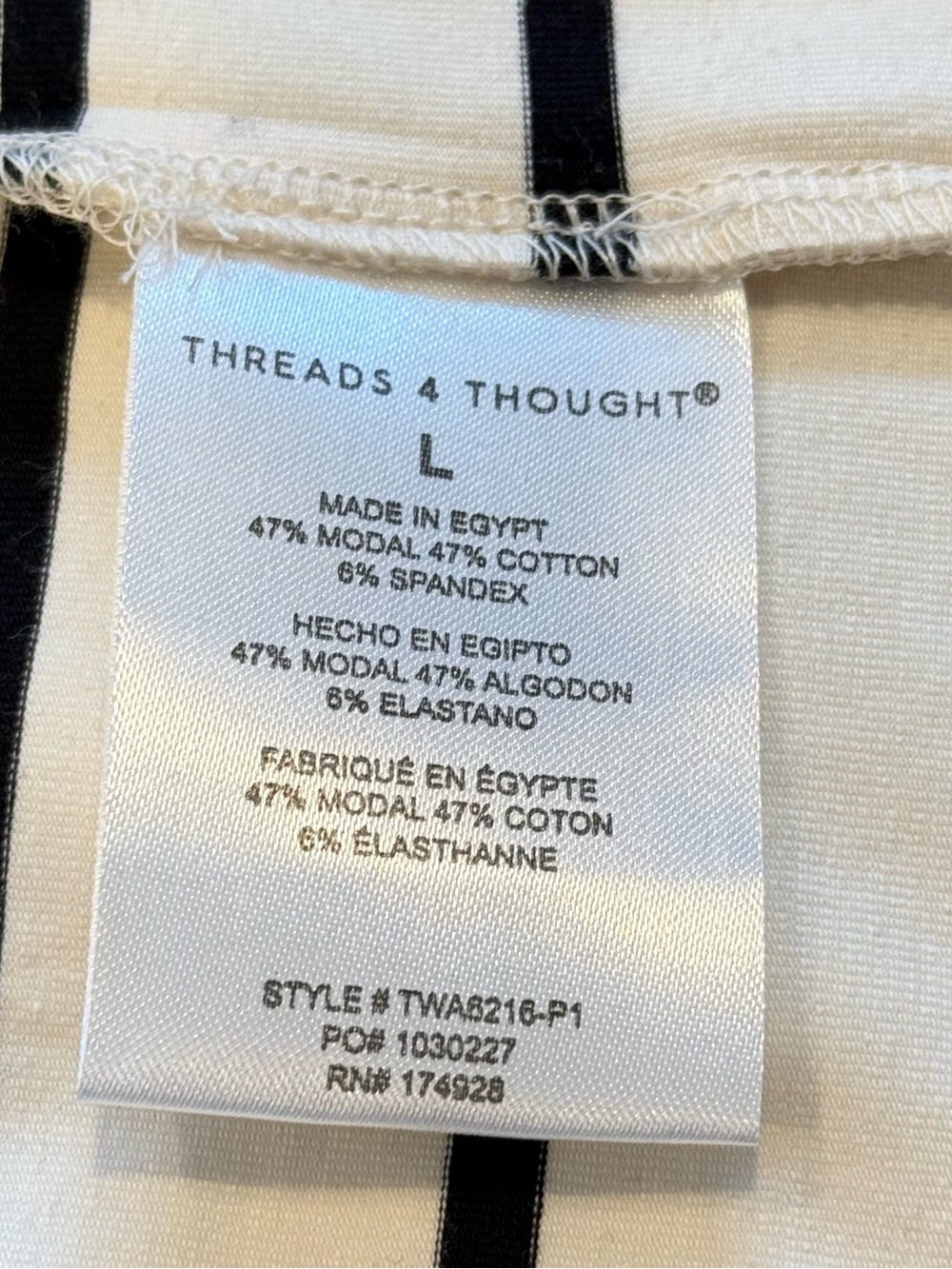 Threads 4 Thought Striped Wrap Dress , Tie Accent , Short Sleeve White/ Black - Picture 13 of 14